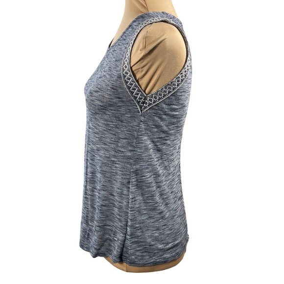 W5 Antropologie Tank Top Woven Trim Blue XS Extra Small - Picture 2 of 6